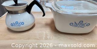 MaxSold Auction: CorningWare Cornflower Blue Casserole Dish & Stovetop Percolator - Raleigh (North Carolina, USA) PARTNER MANAGED Downsizing Online Auction -  Tipping Circle