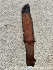 MaxSold Auction: Fixed-Blade Bowie / Hunting Cutter with Antler Handle and Sheath - Raleigh (North Carolina, USA) SELLER MANAGED Downsizing Online Auction -  Tipping Circle