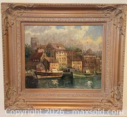 MaxSold Auction: Framed Signed Oil Painting of Harbor with Waterfront Buildings - Raleigh (North Carolina, USA) SELLER MANAGED Downsizing Online Auction -  Tipping Circle