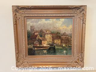 MaxSold Auction: Framed Signed Oil Painting of Harbor with Waterfront Buildings - Raleigh (North Carolina, USA) SELLER MANAGED Downsizing Online Auction -  Tipping Circle