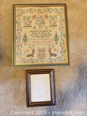 MaxSold Auction: Two Framed Pieces: Cross-Stitch Sampler & Embossed Rabbit - Raleigh (North Carolina, USA) PARTNER MANAGED Downsizing Online Auction -  Tipping Circle