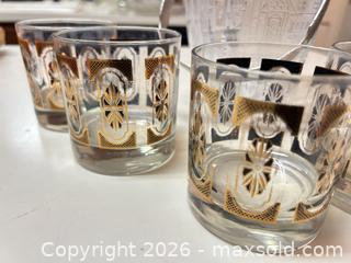 MaxSold Auction: Vintage Mid-Century Glassware Set of 5 with Gold Trim and etched ice bucket - Raleigh (North Carolina, USA) PARTNER MANAGED Downsizing Online Auction -  Tipping Circle