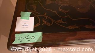 MaxSold Auction: Desk with Inlaid Pattern on top - Grimsby (Ontario, Canada) PARTNER MANAGED Downsizing Online Auction - Dorchester Drive              