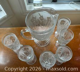 MaxSold Auction: Vintage Jeanette Glass Iris & Herringbone Pitcher & 6 Tumblers - Oak Bay (British Columbia, Canada) SELLER MANAGED Estate Sale Online Auction - Esplanade