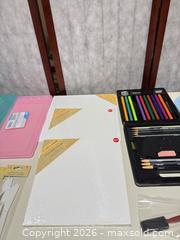 MaxSold Auction: Art supply lot with stretched canvases, brushes, pencils, chalk - Warwick (Rhode Island, USA) SELLER MANAGED Reseller Online Auction - Warwick Avenue