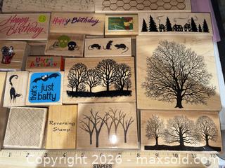 MaxSold Auction: Lot of 31–50 Wood-Mounted Rubber Stamps, Assorted Designs - Warwick (Rhode Island, USA) SELLER MANAGED Reseller Online Auction - Warwick Avenue