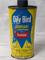 MaxSold Auction: Oily Bird Collector Tin man cave item  - South Frontenac (Ontario, Canada) SELLER MANAGED Downsizing Online Auction - Battersea Road