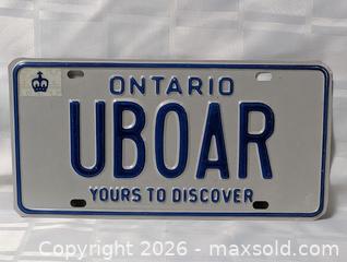 MaxSold Auction: UBOAR Licence plate mint Condition wall ornament  - South Frontenac (Ontario, Canada) SELLER MANAGED Downsizing Online Auction - Battersea Road