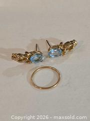 MaxSold Auction: Lot of 2 14K Yellow Gold Blue Topaz Stud Earrings & Ring  - Vancouver (British Columbia, Canada) PARTNER MANAGED Commercial Liquidation Online Auction -  East Hastings