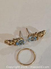 MaxSold Auction: Lot of 2 14K Yellow Gold Blue Topaz Stud Earrings & Ring  - Vancouver (British Columbia, Canada) PARTNER MANAGED Commercial Liquidation Online Auction -  East Hastings