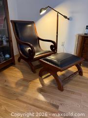 MaxSold Auction: Wood & Leather 'Lazy Chair' with Matching Ottoman - Markham (Ontario, Canada) SELLER MANAGED Moving Online Auction - Winter Creek Crescent