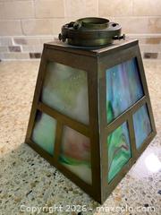 MaxSold Auction: 1930's Slag Glass Pendant Shade with Bronze Frame - 4x5.25x6.5 - Toronto (Ontario, Canada) SELLER MANAGED Downsizing Online Auction - O'connor Drive (CONDO)