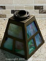 MaxSold Auction: 1930's Slag Glass Pendant Shade with Bronze Frame - 4x5.25x6.5 - Toronto (Ontario, Canada) SELLER MANAGED Downsizing Online Auction - O'connor Drive (CONDO)