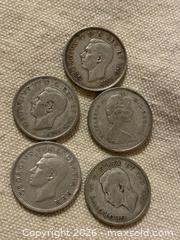 MaxSold Auction: Lot of 5 Silver Canadian 25¢ Coins - Toronto (Ontario, Canada) SELLER MANAGED Downsizing Online Auction - O'connor Drive (CONDO)