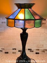 MaxSold Auction: Tiffany-Style Stained Glass Table Lamp with Metal Base - Toronto (Ontario, Canada) SELLER MANAGED Downsizing Online Auction - O'connor Drive (CONDO)