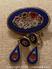 MaxSold Auction: Vintage Italian Micro Mosaic Cloisonné Brooch & Dangle Earring Set - Toronto (Ontario, Canada) SELLER MANAGED Downsizing Online Auction - O'connor Drive (CONDO)