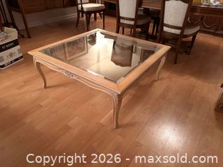 MaxSold Auction: French Provincial Light Wood Coffee Table with Glass Top - Toronto (Ontario, Canada) SELLER MANAGED Estate Sale Online Auction - Lake Shore Boulevard West (CONDO)