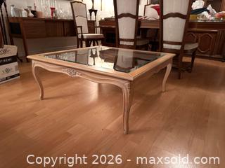 MaxSold Auction: French Provincial Light Wood Coffee Table with Glass Top - Toronto (Ontario, Canada) SELLER MANAGED Estate Sale Online Auction - Lake Shore Boulevard West (CONDO)