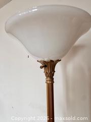 MaxSold Auction: Traditional Brass Torchiere Floor Lamp with White Glass Shade - Toronto (Ontario, Canada) SELLER MANAGED Estate Sale Online Auction - Lake Shore Boulevard West (CONDO)