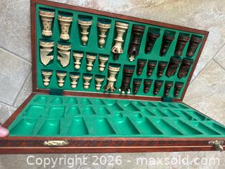 MaxSold Auction: handmade wooden chess set with a folding board.  - Oshawa (Ontario, Canada) SELLER MANAGED Estate Sale Online Auction -  Maddock Drive