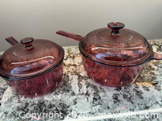 MaxSold Auction: set of vintage Pyrex Visions Cranberry glass saucepans with lids. 6 pieces - Oshawa (Ontario, Canada) SELLER MANAGED Estate Sale Online Auction -  Maddock Drive