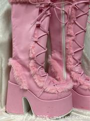 MaxSold Auction: DEMONIA Size 9 Camel-311 knee-high boot Pink High Furry Boots  - Idaho Springs (Colorado, USA) PARTNER MANAGED Estate Sale Online Auction - Idaho Street