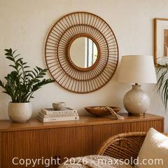 MaxSold Auction: Large Rattan Sunburst Wall Mirror – 30” Diameter, Natural Boho/MCM Style - Toronto (Ontario, Canada) SELLER MANAGED Downsizing Online Auction - Esandar Drive (STORAGE)