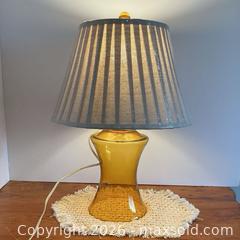 MaxSold Auction: Vintage Amber Glass Table Lamp with Pleated Shade Mid-Century Style - Toronto (Ontario, Canada) SELLER MANAGED Downsizing Online Auction - Esandar Drive (STORAGE)