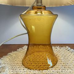 MaxSold Auction: Vintage Amber Glass Table Lamp with Pleated Shade Mid-Century Style - Toronto (Ontario, Canada) SELLER MANAGED Downsizing Online Auction - Esandar Drive (STORAGE)