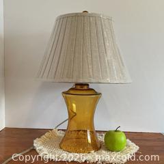 MaxSold Auction: Vintage Amber Glass Table Lamp with Pleated Shade Mid-Century Style - Toronto (Ontario, Canada) SELLER MANAGED Downsizing Online Auction - Esandar Drive (STORAGE)