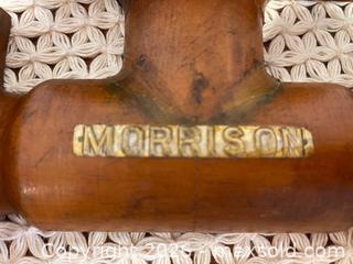 MaxSold Auction: Vintage Industrial Wooden Foundry Mold Pattern – “MORRISON” Brass Label - Toronto (Ontario, Canada) SELLER MANAGED Downsizing Online Auction - Esandar Drive (STORAGE)