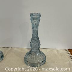 MaxSold Auction: Pair of Vintage Pale Blue Pressed Glass Candlesticks – 8.5” Tall - Toronto (Ontario, Canada) SELLER MANAGED Downsizing Online Auction - Esandar Drive (Storage)