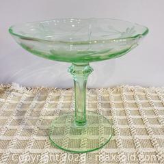 MaxSold Auction: Vintage Green Uranium Glass Pedestal Compote – Glows Under UV - Toronto (Ontario, Canada) SELLER MANAGED Downsizing Online Auction - Esandar Drive (Storage)
