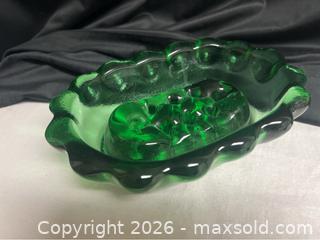 MaxSold Auction: Vintage MCM Pebbled Green Glass Flower Frog / Tabletop Floral Arrangement - Campbell (California, USA) SELLER MANAGED Downsizing Online Auction - Dell Avenue 