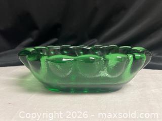 MaxSold Auction: Vintage MCM Pebbled Green Glass Flower Frog / Tabletop Floral Arrangement - Campbell (California, USA) SELLER MANAGED Downsizing Online Auction - Dell Avenue 