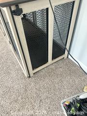 MaxSold Auction: Large Pet Crate Console with 3 Mesh Doors, Dark Brown Top - Oklahoma City (Oklahoma, USA) SELLER MANAGED Downsizing Online Auction - Skylark Court