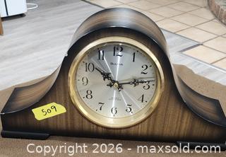 MaxSold Auction: Bulova Wood Veneer Mantel Clock with Quartz Movement - Brighton (Ontario, Canada) SELLER MANAGED Estate Sale Online Auction - Drewery Street