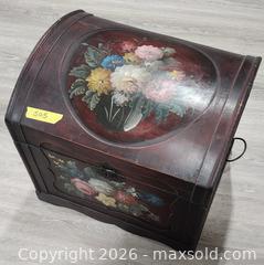 MaxSold Auction: Burgundy Wood Storage Trunk with Metal Handles & Lock Latch - Brighton (Ontario, Canada) SELLER MANAGED Estate Sale Online Auction - Drewery Street