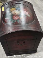MaxSold Auction: Burgundy Wood Storage Trunk with Metal Handles & Lock Latch - Brighton (Ontario, Canada) SELLER MANAGED Estate Sale Online Auction - Drewery Street