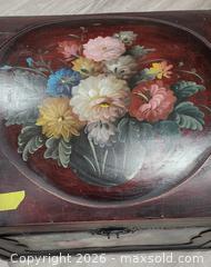 MaxSold Auction: Burgundy Wood Storage Trunk with Metal Handles & Lock Latch - Brighton (Ontario, Canada) SELLER MANAGED Estate Sale Online Auction - Drewery Street