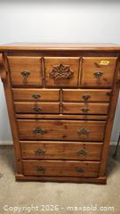 MaxSold Auction: Knotty Pine 5-Drawer Dresser with Brass Pulls, Honey Finish - Brighton (Ontario, Canada) SELLER MANAGED Estate Sale Online Auction - Drewery Street
