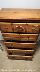 MaxSold Auction: Knotty Pine 5-Drawer Dresser with Brass Pulls, Honey Finish - Brighton (Ontario, Canada) SELLER MANAGED Estate Sale Online Auction - Drewery Street