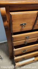 MaxSold Auction: Knotty Pine 5-Drawer Dresser with Brass Pulls, Honey Finish - Brighton (Ontario, Canada) SELLER MANAGED Estate Sale Online Auction - Drewery Street