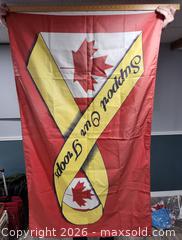 MaxSold Auction: Lot of 4+ Flags: Canadian Maple Leaf, Support Our Troops, Roundel - Brighton (Ontario, Canada) SELLER MANAGED Estate Sale Online Auction - Drewery Street