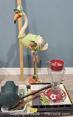 MaxSold Auction: Metal Flamingo Garden Stake with Glass Hummingbird Feeder & Trays - Brighton (Ontario, Canada) SELLER MANAGED Estate Sale Online Auction - Drewery Street