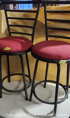 MaxSold Auction: Pair of 26 in Seat Bar Stools, Metal Frame, Red Fabric - Brighton (Ontario, Canada) SELLER MANAGED Estate Sale Online Auction - Drewery Street