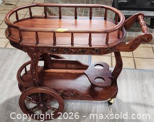 MaxSold Auction: Solid Wood Carved Tea / Serving Cart with Spoked Wheels - Brighton (Ontario, Canada) SELLER MANAGED Estate Sale Online Auction - Drewery Street