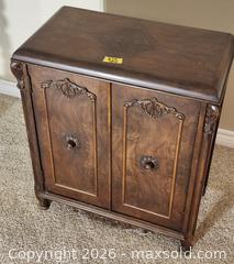 MaxSold Auction: Solid Wood Dark Brown Cabinet with Carved Details - Brighton (Ontario, Canada) SELLER MANAGED Estate Sale Online Auction - Drewery Street