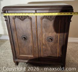 MaxSold Auction: Solid Wood Dark Brown Cabinet with Carved Details - Brighton (Ontario, Canada) SELLER MANAGED Estate Sale Online Auction - Drewery Street