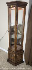 MaxSold Auction: Solid Wood Dark Brown Curio Cabinet with Glass Shelves - Brighton (Ontario, Canada) SELLER MANAGED Estate Sale Online Auction - Drewery Street